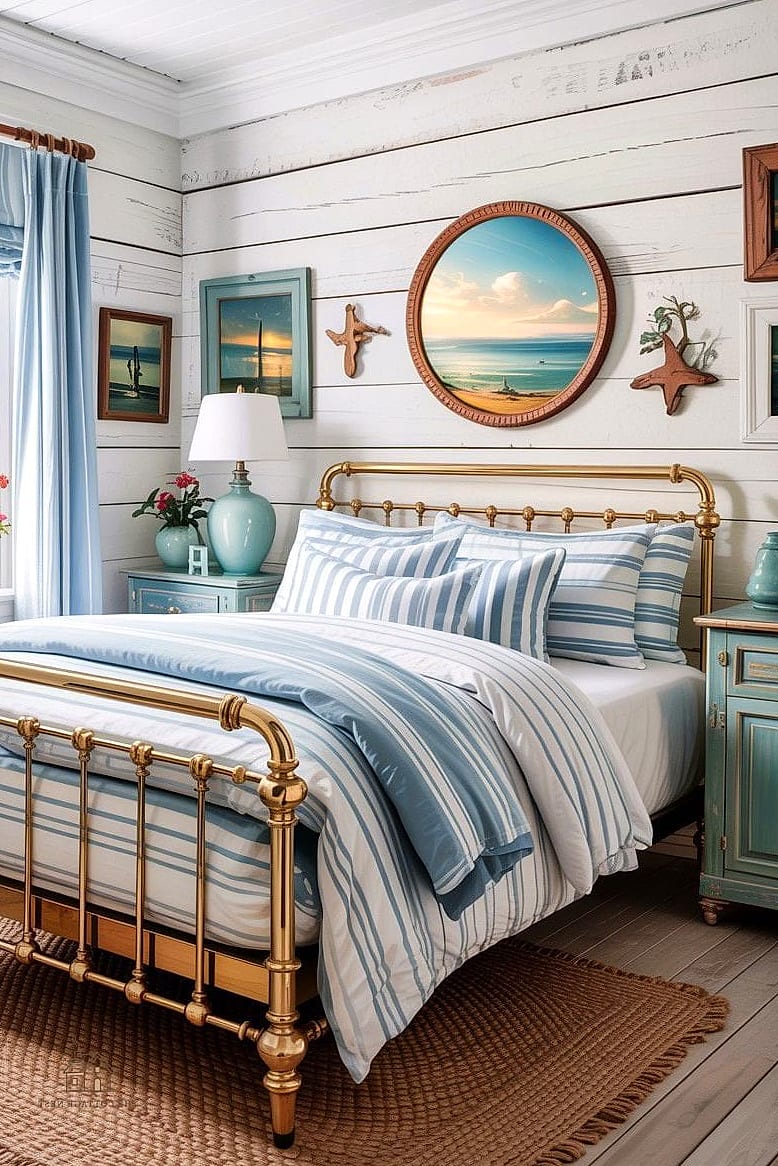 35 Gorgeous Coastal Bedroom Ideas That Are Totally Doable 30 Add Brass or Warm Metal Accents