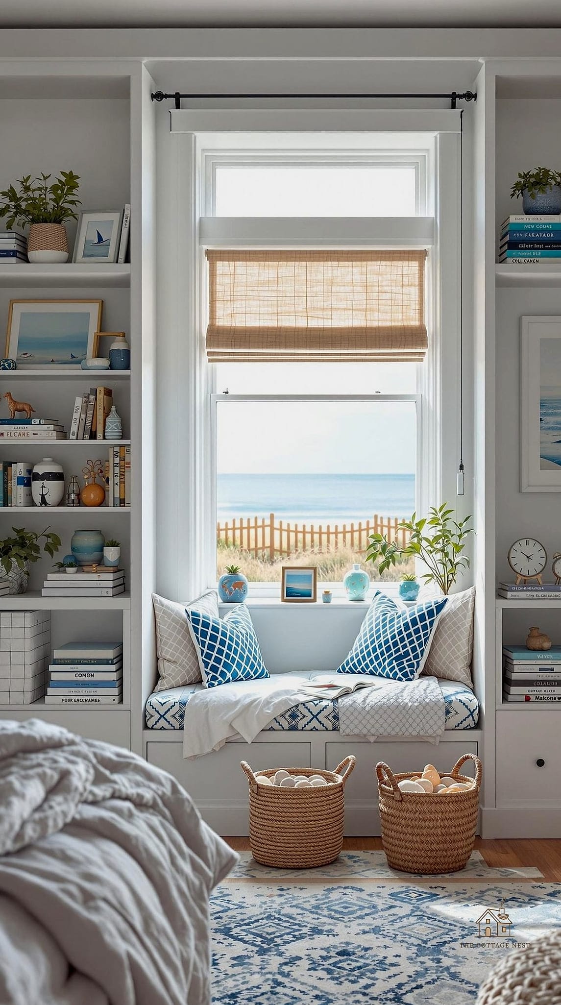 35 Gorgeous Coastal Bedroom Ideas That Are Totally Doable 24 Add a Cozy Reading Nook by the Window