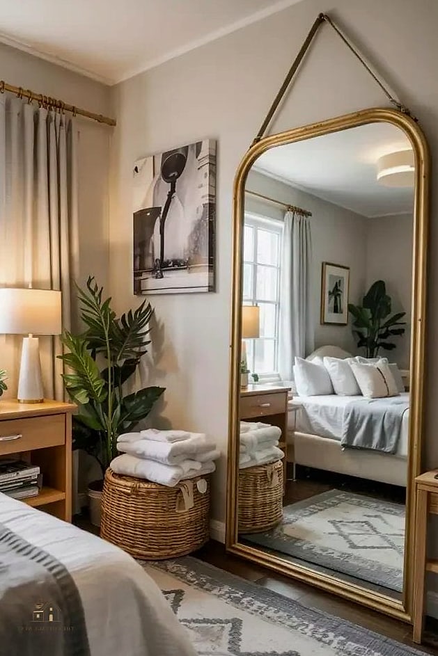 30 Dreamy Guest Bedroom Ideas to Try This Season 16 Add a Full-Length Mirror