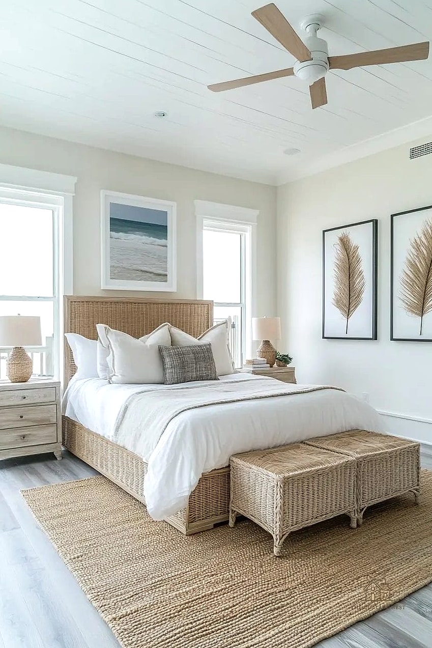 35 Gorgeous Coastal Bedroom Ideas That Are Totally Doable 19 Add a Woven Headboard Instead of Upholstered