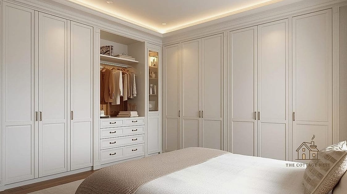 23 Clever Built In Wardrobe Around Bed for Every Style 17 All-White Wardrobe Wall for a Bright Bedroom