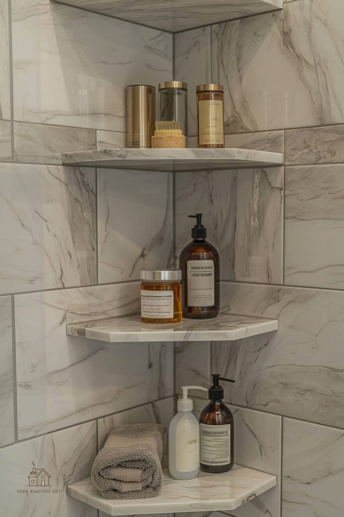 27 Dreamy Shower Niche Ideas to Try This Season 22 Angled Shelf Niche for Drainage