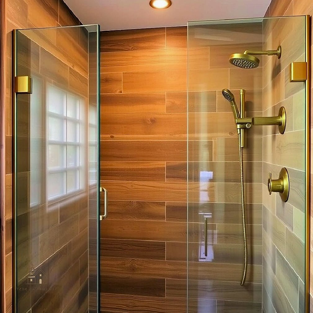 30 Clever Rustic Walk In Shower Ideas for Every Style 22 Antique Brass Hardware with Whitewashed Wood