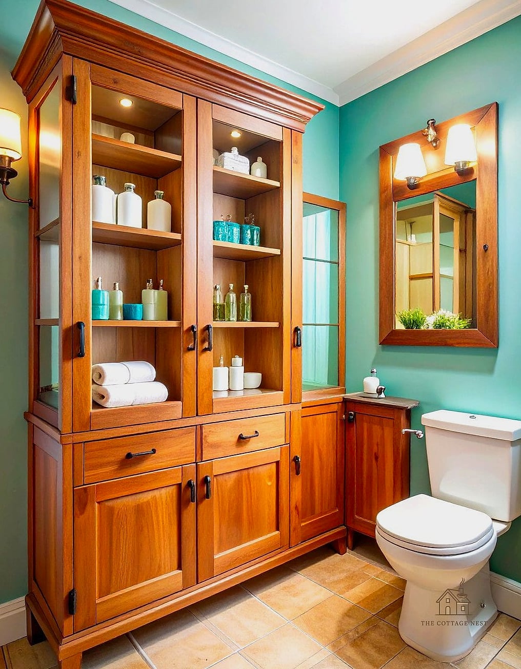 25 Creative Over The Toilet Storage Ideas That Will Inspire You 23 Apothecary-Style Glass Jar Shelving