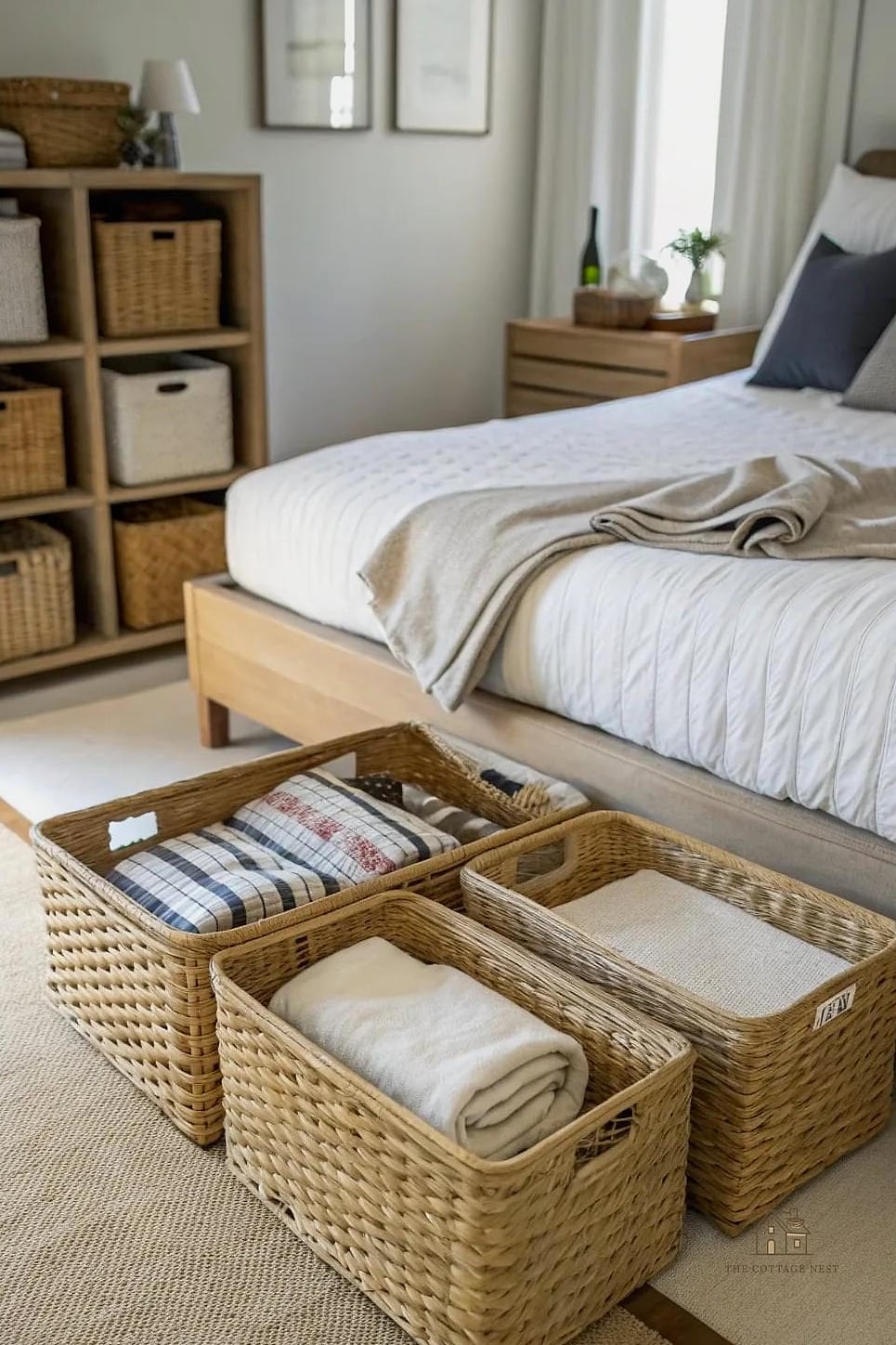 24 Clever Small Bedroom Storage Ideas for Every Style 20 Baskets Under Console Tables