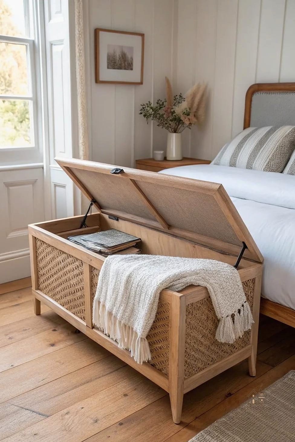 24 Clever Small Bedroom Storage Ideas for Every Style 10 A Bench With Hidden Storage