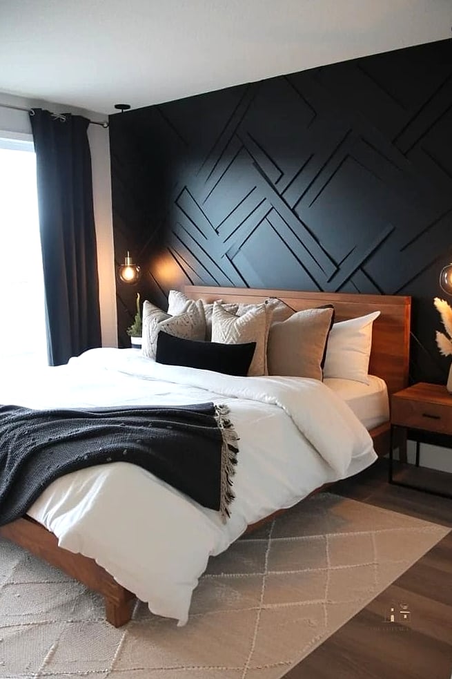 25 Creative Black Bedroom Ideas That Will Inspire You 9 Black Accent Wall with Floating Shelves