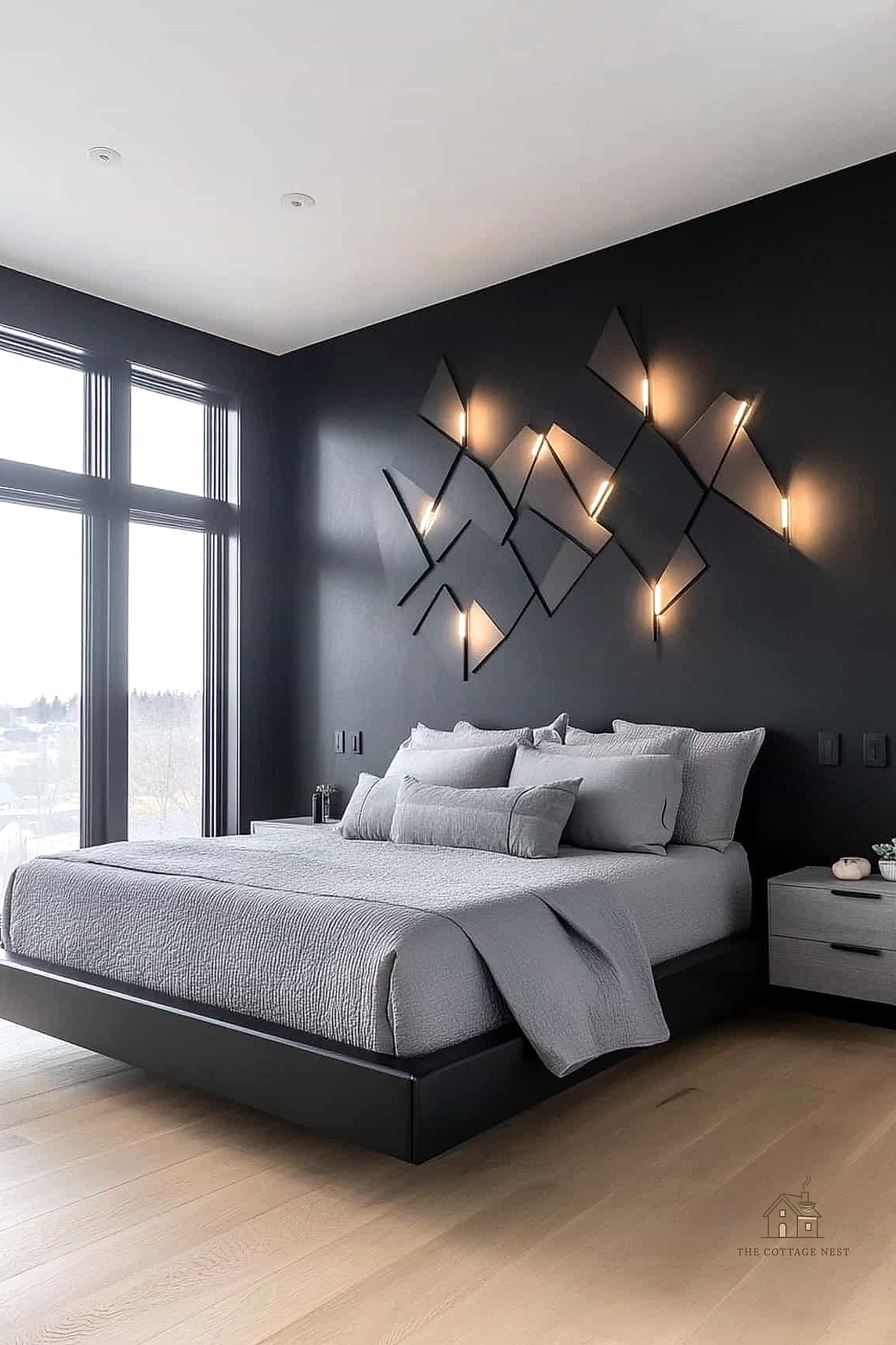 25 Creative Black Bedroom Ideas That Will Inspire You 13 Black Bedroom with Statement Lighting