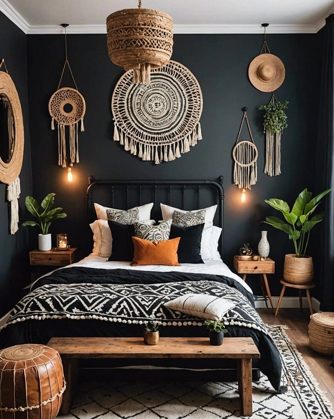 25 Creative Black Bedroom Ideas That Will Inspire You 15 Black Bedroom with Boho Accents