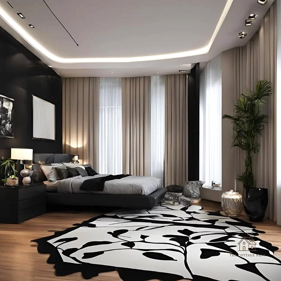 25 Creative Black Bedroom Ideas That Will Inspire You 21 Black Bedroom with Layered Rugs
