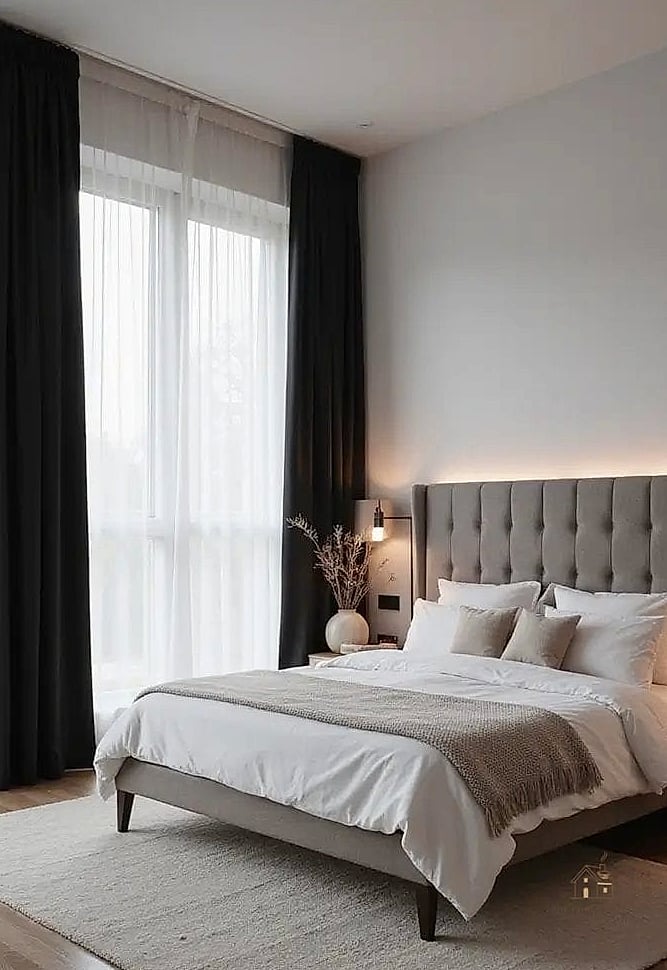 40 Clever Bedroom Curtain Ideas for Every Style 19 Black Curtains for High Contrast