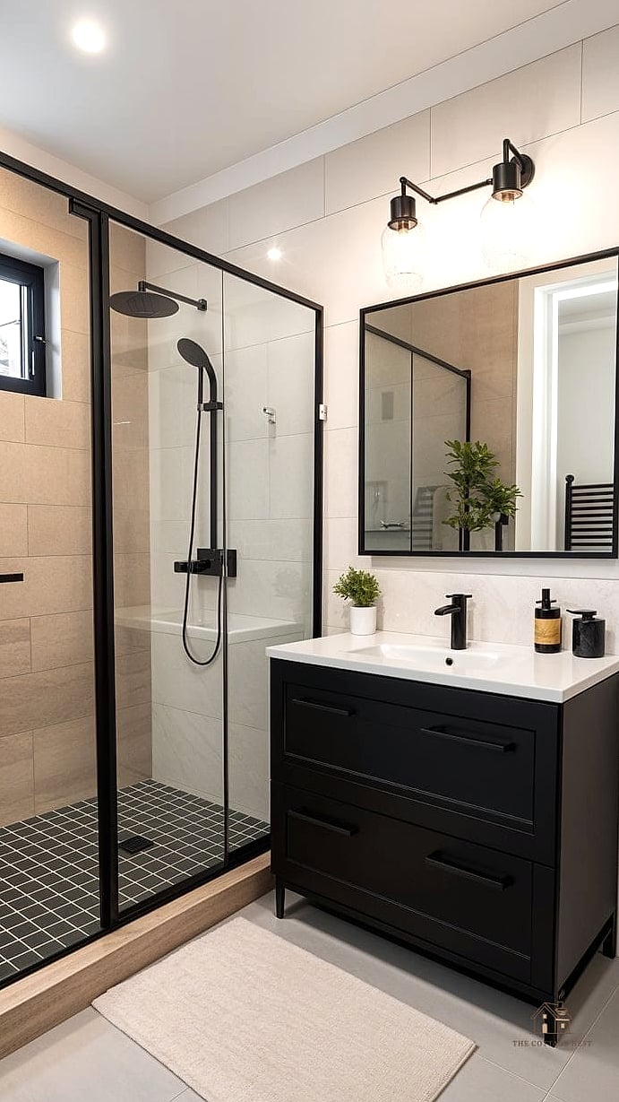 29 Dreamy Small Walk In Shower Ideas to Try This Season 7 Black Fixtures Against White Tile