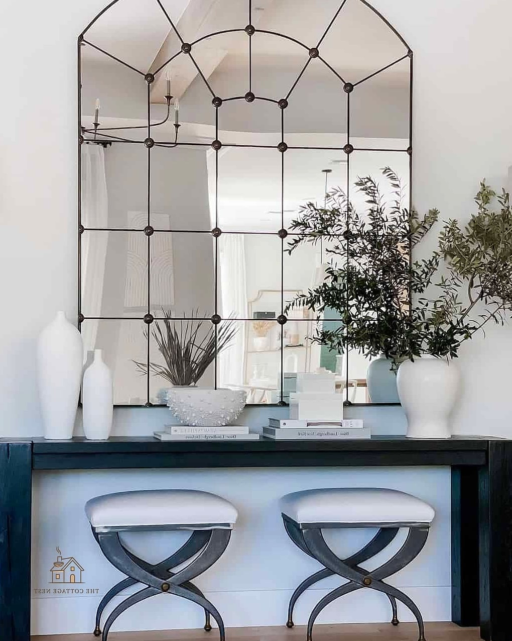 15 Chic Black And White Bedroom Ideas for a Beautiful Home 11 Black Framed Mirror as a Focal Point