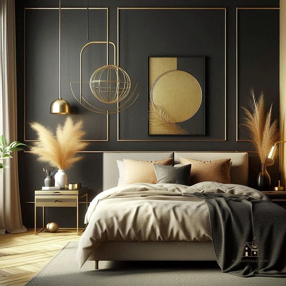 25 Creative Black Bedroom Ideas That Will Inspire You 7 Black Walls with Brass Hardware