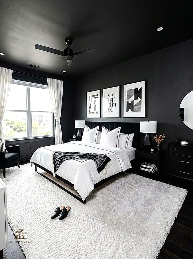 25 Creative Black Bedroom Ideas That Will Inspire You 4 Black and White Contrast Bedding