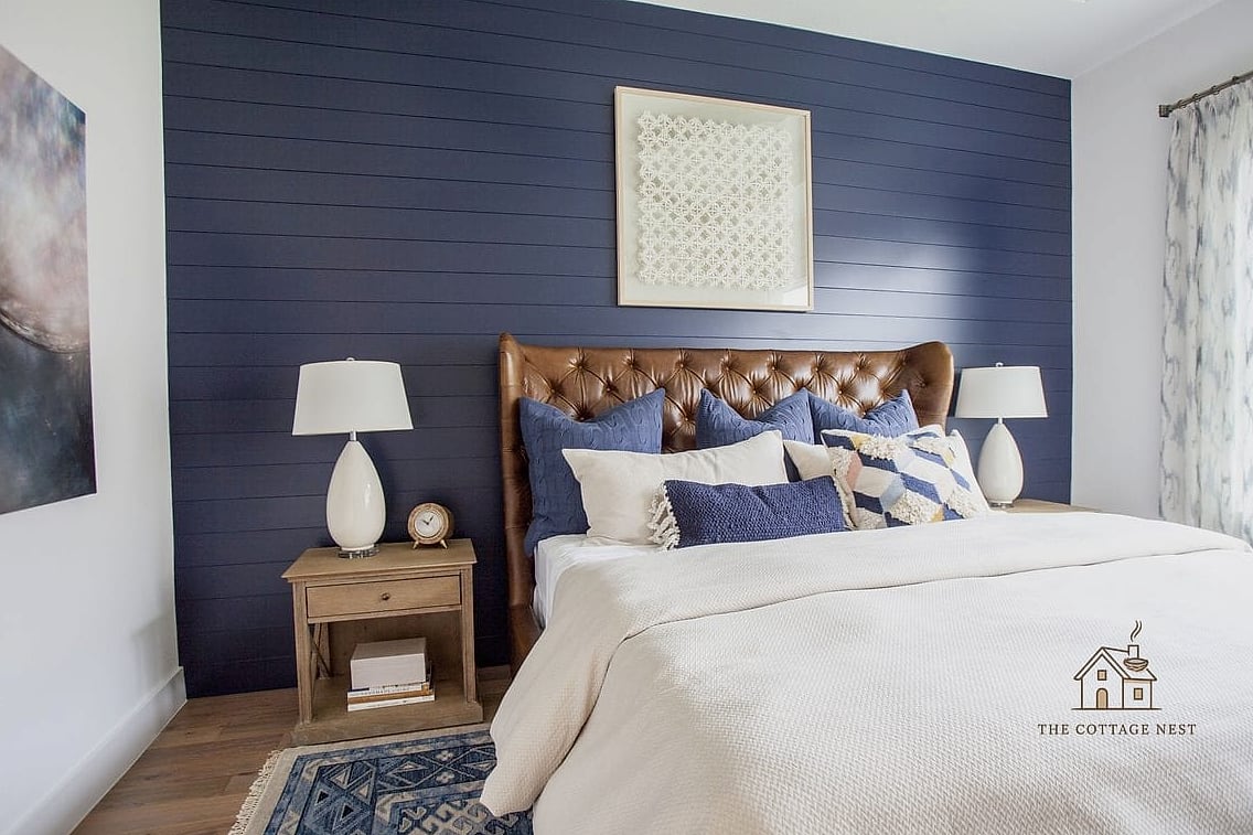 Blue Accent Wall Behind the Headboard