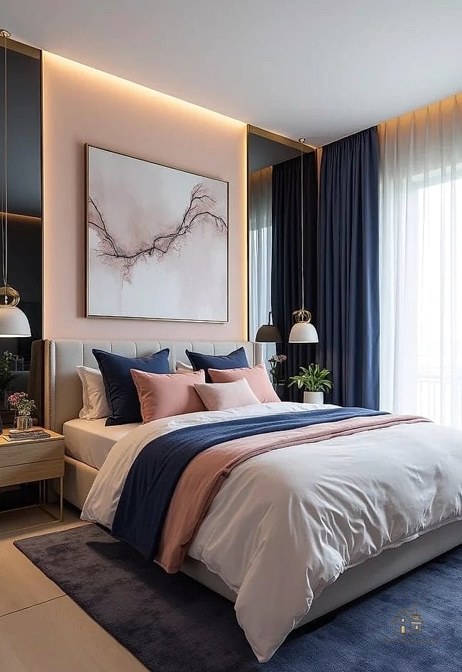 35 Gorgeous Blue Bedroom Ideas That Are Totally Doable 25 Blue and Blush Pink Combo