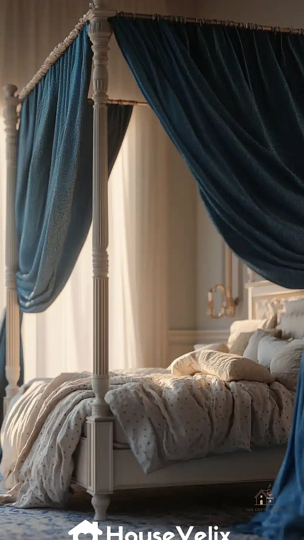24 Beautiful Blue And Cream Bedroom Ideas to Transform Your Space 16 Blue Canopy Bed Curtains