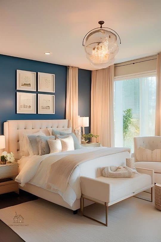 24 Beautiful Blue And Cream Bedroom Ideas to Transform Your Space 20 Blue and Cream Herringbone Accent Wall