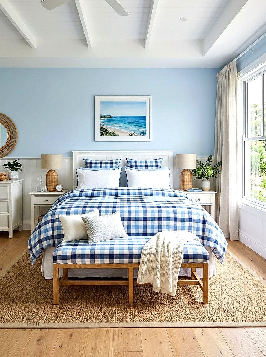 24 Beautiful Blue And Cream Bedroom Ideas to Transform Your Space 12 Blue Gingham Bedroom Accents
