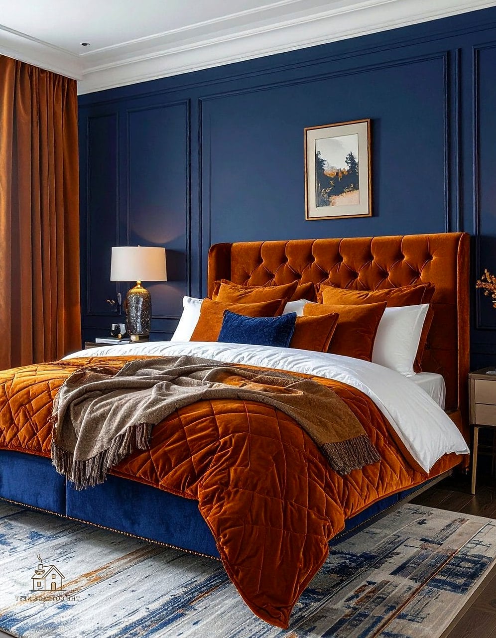 35 Gorgeous Blue Bedroom Ideas That Are Totally Doable 14 Blue and Rust Color Palette