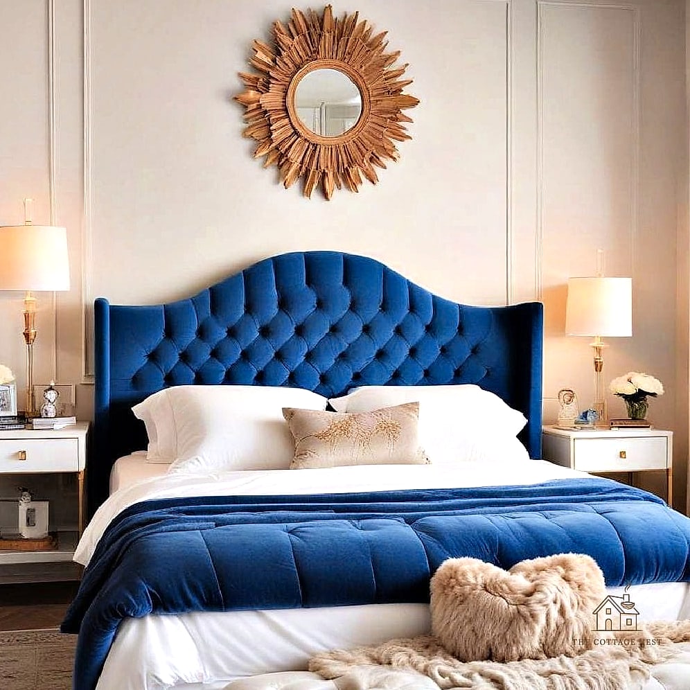 35 Gorgeous Blue Bedroom Ideas That Are Totally Doable 8 Blue Velvet Headboard