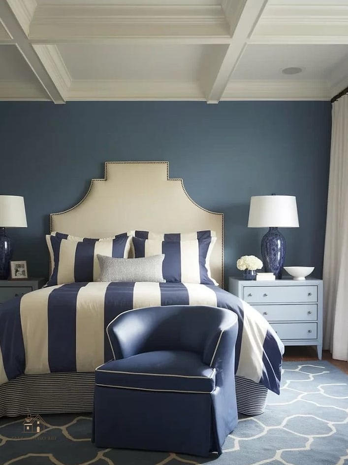 24 Beautiful Blue And Cream Bedroom Ideas to Transform Your Space 5 Blue and White Striped Wallpaper