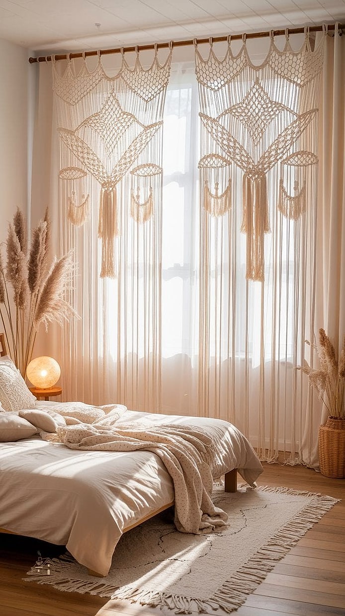 40 Clever Bedroom Curtain Ideas for Every Style 6 Bohemian Macrame Trim Curtains