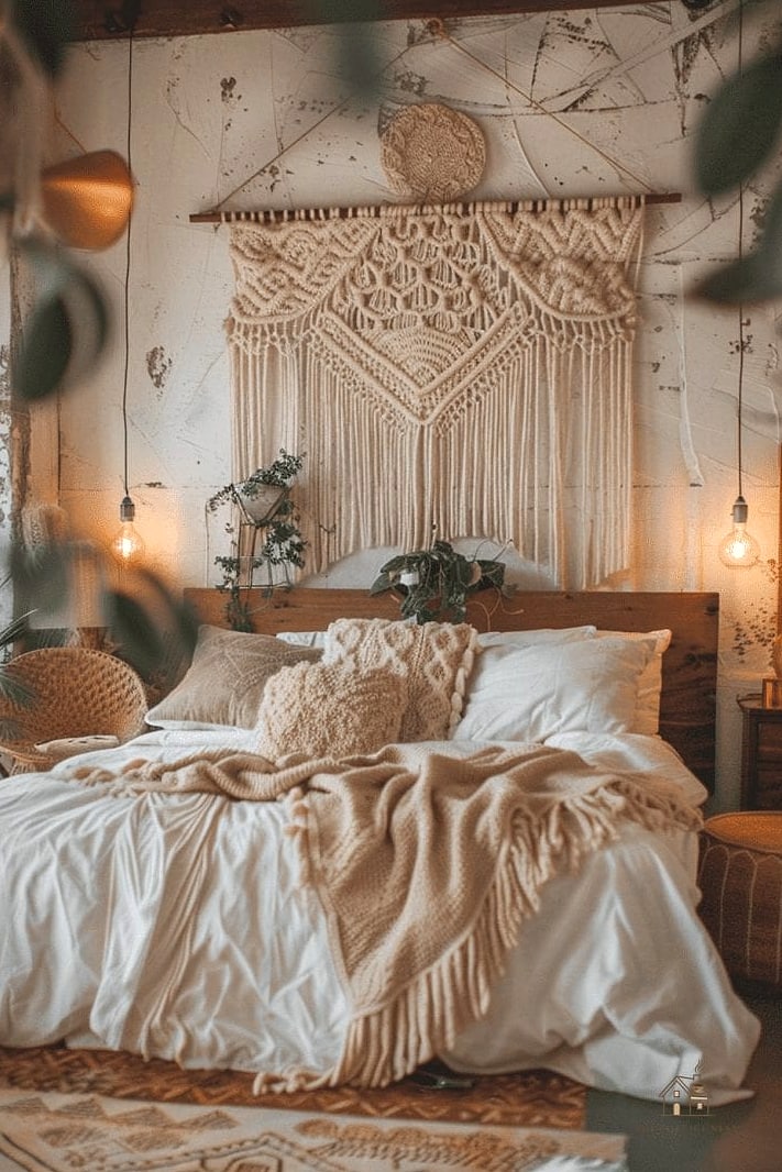30 Dreamy Walk In Wardrobe Behind Bed to Try This Season 15 Boho Macrame Curtain Divider