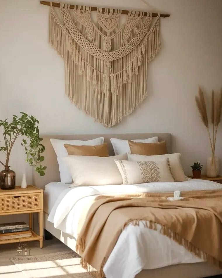 30 Amazing Shelf Over Bed Ideas on a Budget 21 Boho Macrame and Shelf Combo