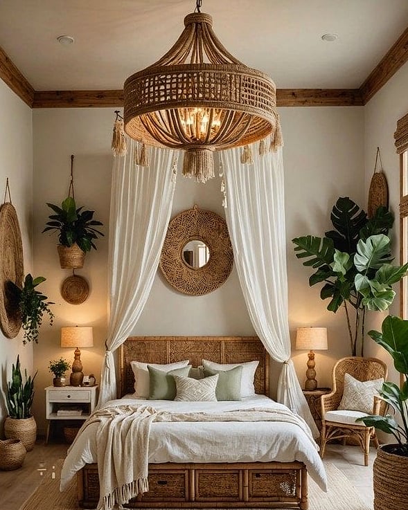 19 Creative Bedroom Chandelier Ideas That Will Inspire You 5 Boho Rattan or Wood Bead Chandelier
