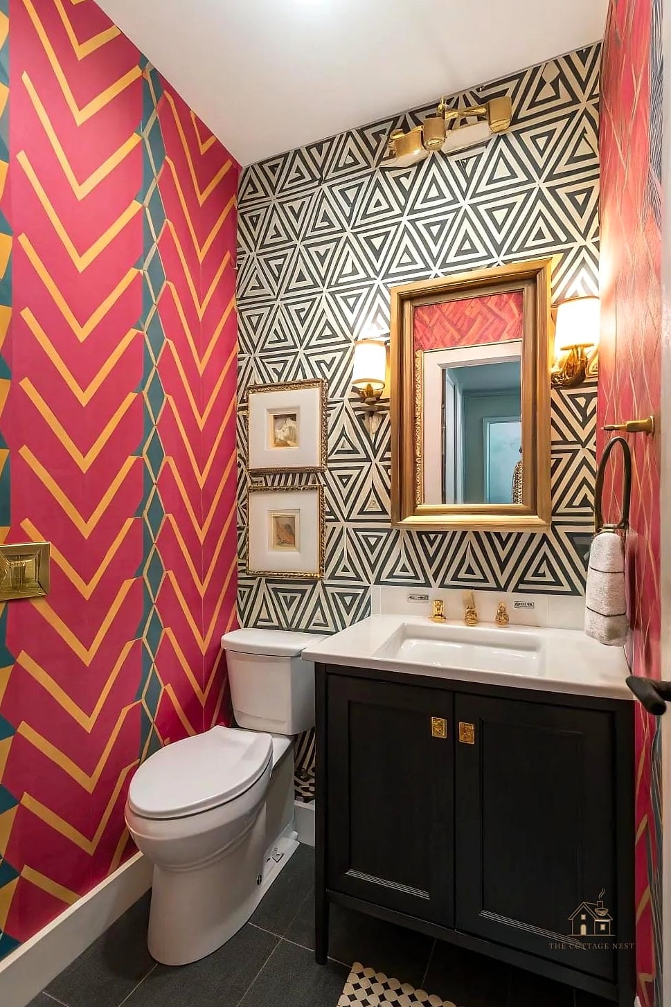 30 Clever Powder Room Ideas for Every Style 9 Bold Geometric Tile on the Floor