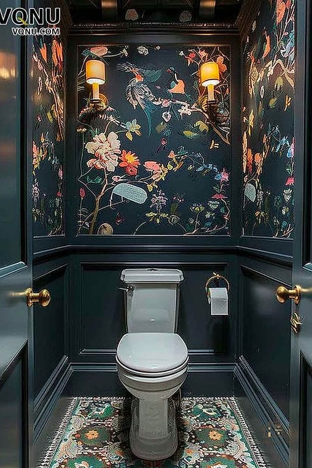 35 Chic Back Of Toilet Decor Ideas for a Beautiful Home 13 Bold Wallpaper Accent