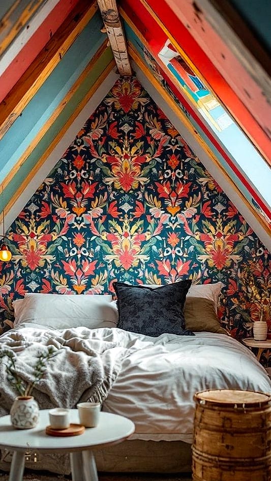 23 Clever Attic Bedroom Ideas for Every Style 4 Go Bold With a Wallpapered Ceiling