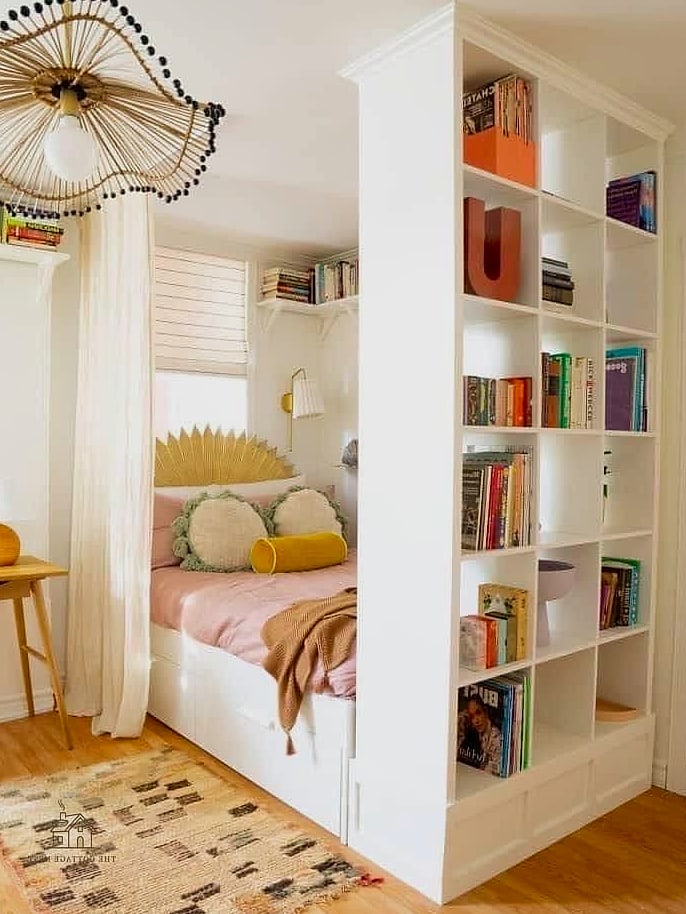 35 Chic Bedroom Storage Ideas for a Beautiful Home 15 A Bookshelf as a Room Divider