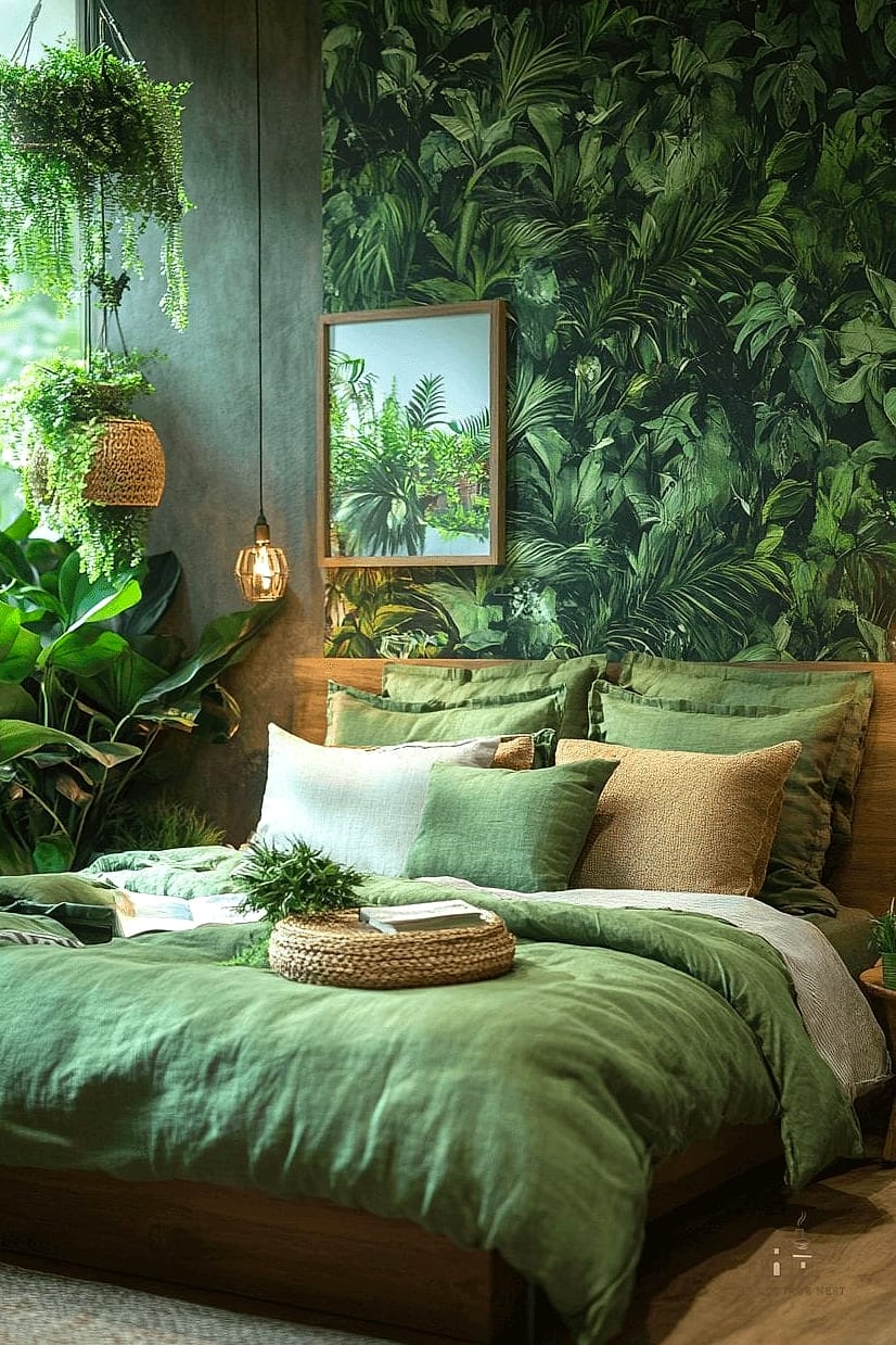 35 Chic Bedroom Feature Wall Ideas for a Beautiful Home 32 Botanical or Nature-Inspired Mural