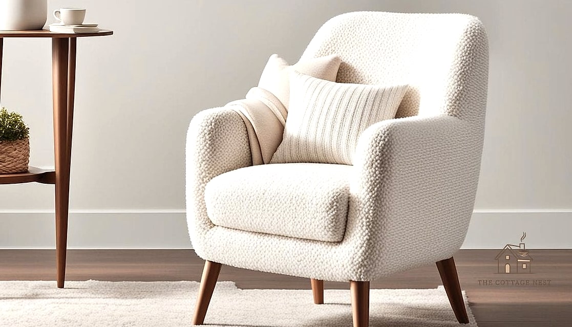 25 Chic Cream And White Bedroom for a Beautiful Home 7 Boucle Accent Chair in the Corner
