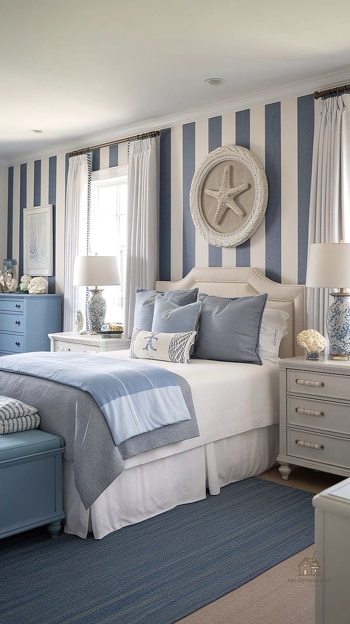 35 Gorgeous Coastal Bedroom Ideas That Are Totally Doable 16 Bring in Nautical Stripe Accents