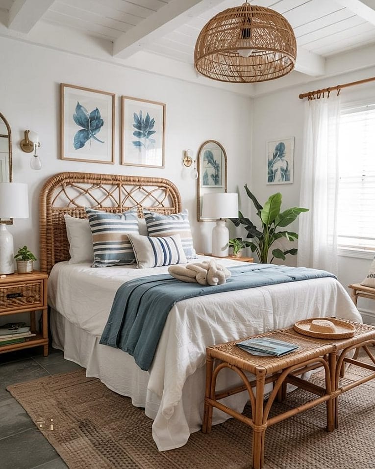 35 Gorgeous Coastal Bedroom Ideas That Are Totally Doable 22 Bring in a Vintage Ship or Map Print
