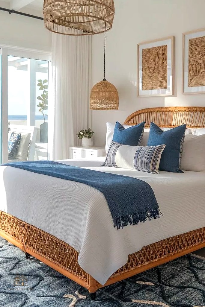 35 Gorgeous Coastal Bedroom Ideas That Are Totally Doable 4 Bring in Woven Textures