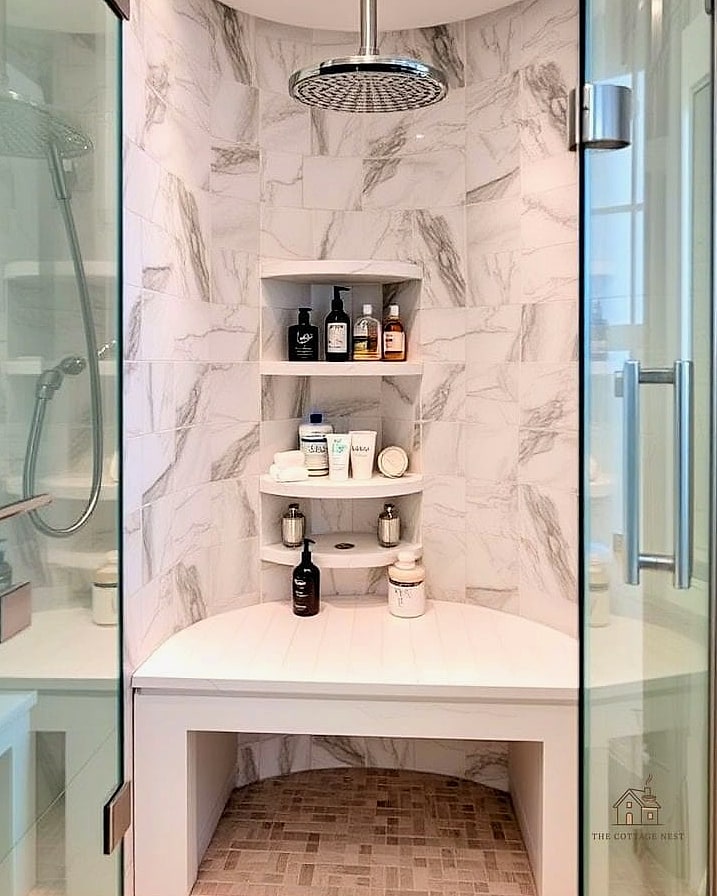 20 Dreamy Shower Storage Ideas to Try This Season 5 Built-In Bench with Storage