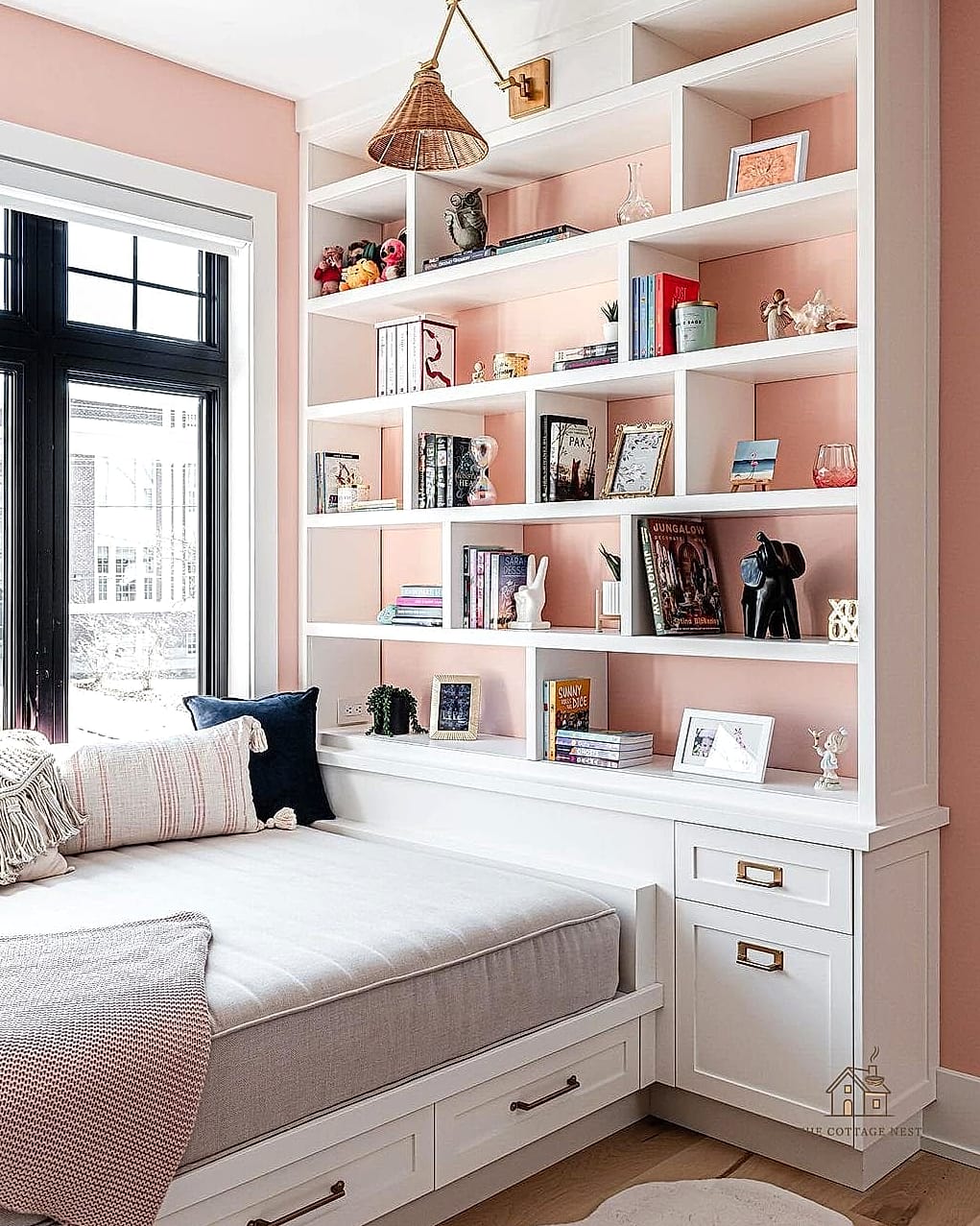 35 Chic Bedroom Storage Ideas for a Beautiful Home 32 A Built-In Reading Nook with Shelving