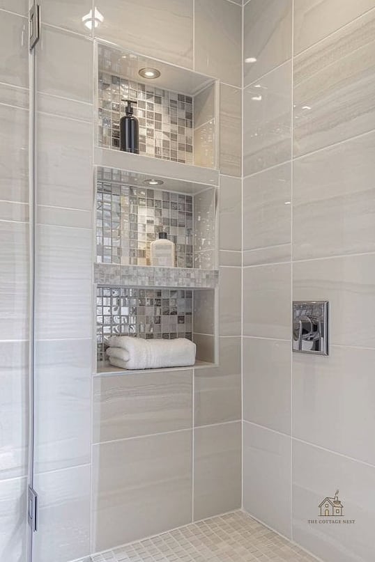 Built-In Wall Shelf with Tile Border