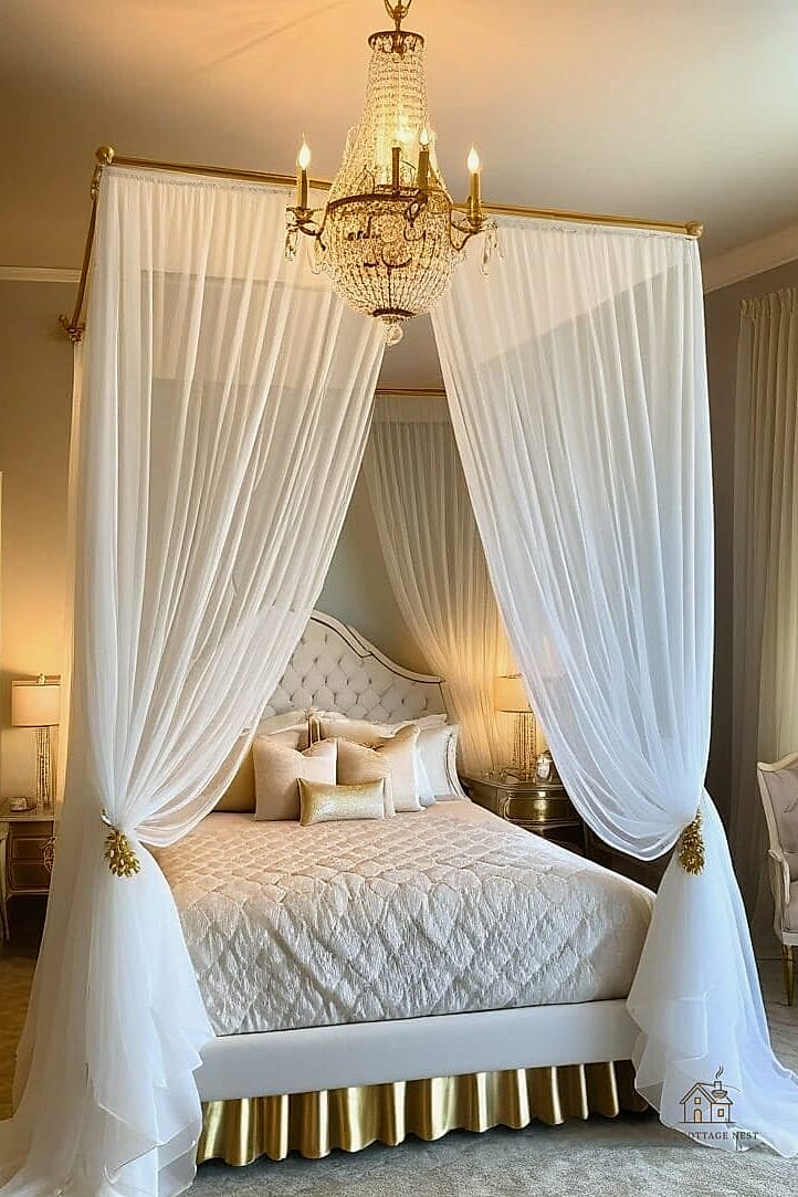 Canopy Bed with Sheer Curtains
