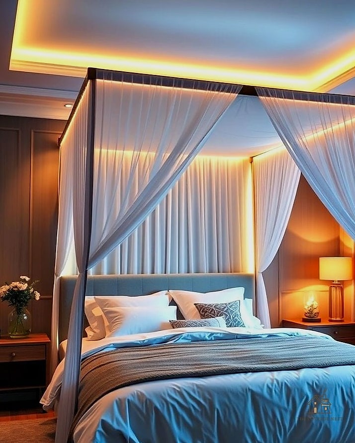 40 Dreamy Bedroom Lighting Ideas to Try This Season 15 Canopy Bed with Integrated Lighting