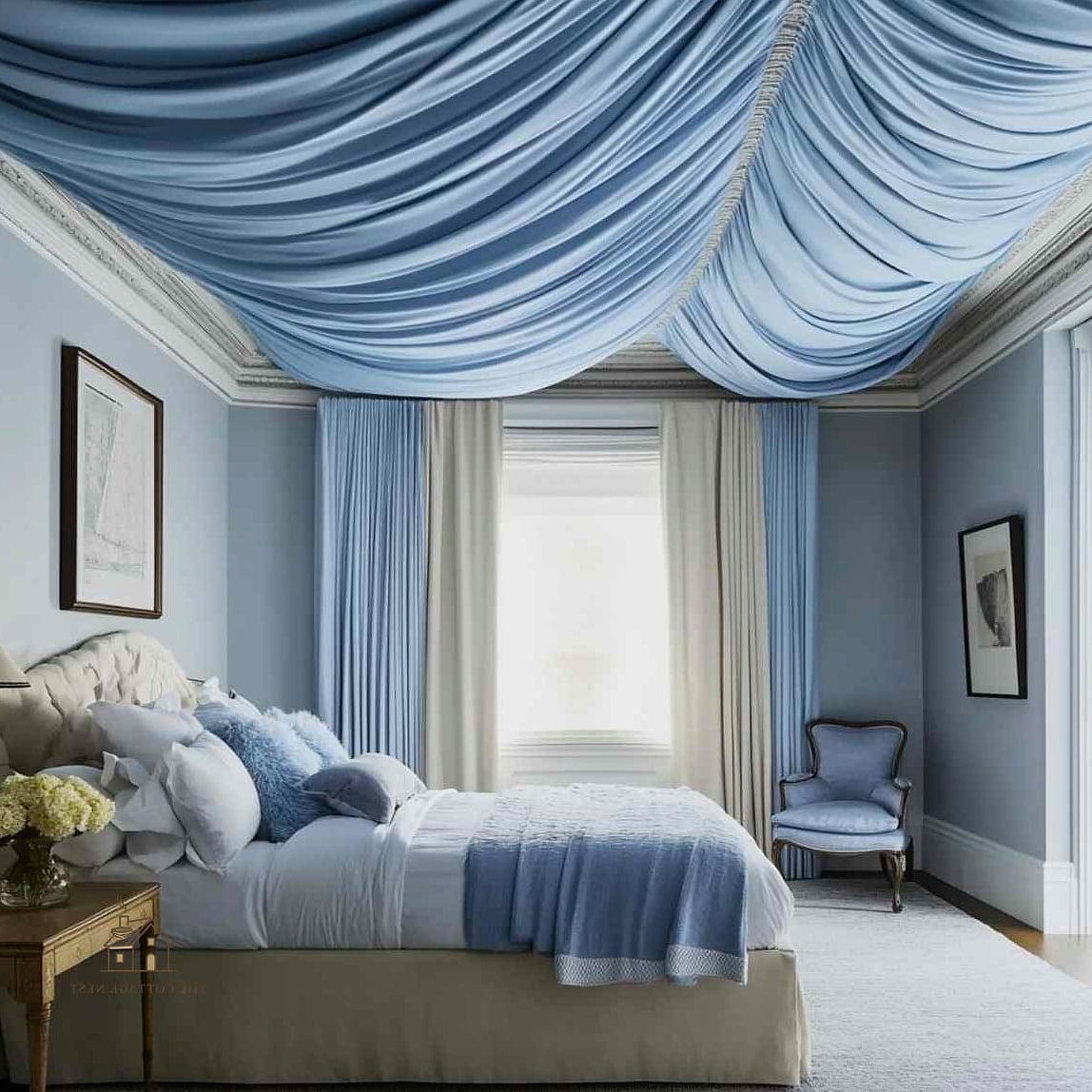 23 Creative Bedroom Wall Decor Above Bed That Will Inspire You 15 Ceiling-to-Wall Fabric Panel
