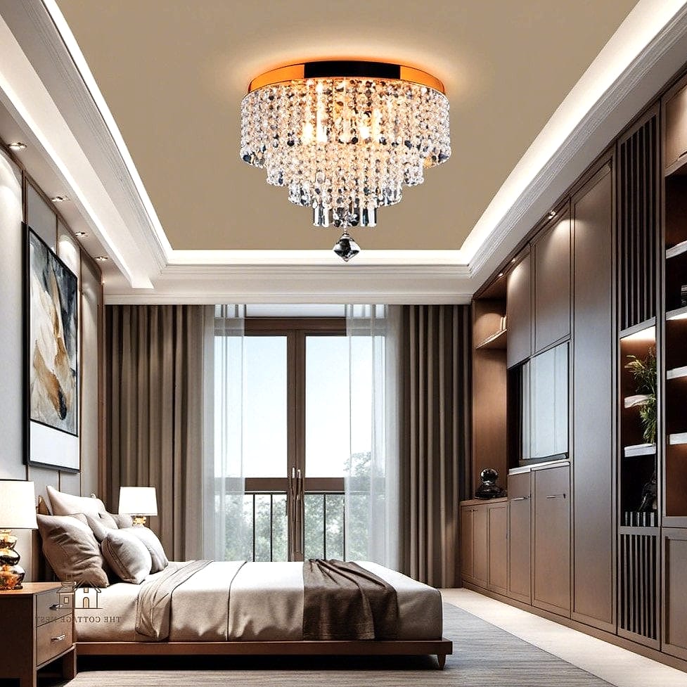 19 Creative Bedroom Chandelier Ideas That Will Inspire You 16 Chandelier Hung Low Over a Platform Bed