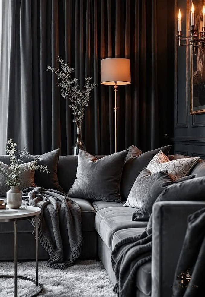 20 Cozy Dark Feminine Bedroom Ideas Worth Pinning 10 Charcoal Grey Walls with Blush Bedding