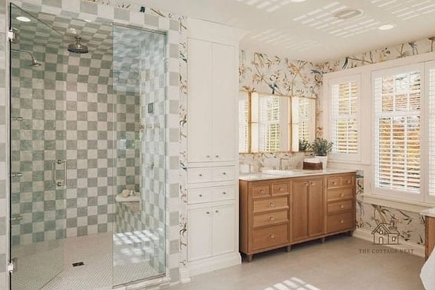 30 Dreamy Walk In Shower With Half Wall to Try This Season 24 Checkerboard Tile Half Wall