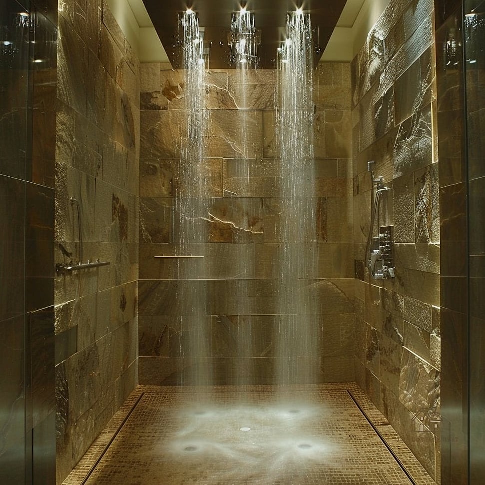 30 Dreamy Walk In Shower With Half Wall to Try This Season 21 Chevron Pattern in Soft Blue
